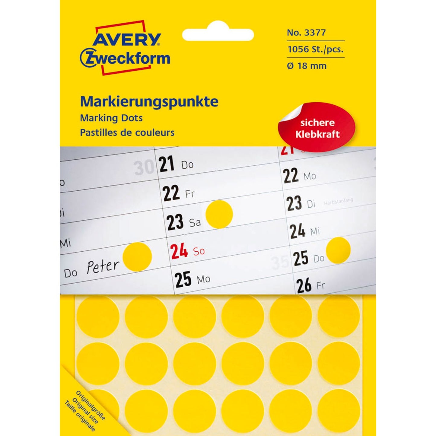 AVERY Zweckform Klebepunkte gelb Ø 18,0 mm | 3377 | 1 Pack = 1.056 St.