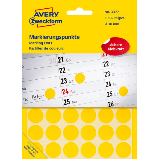 AVERY Zweckform Klebepunkte gelb Ø 18,0 mm | 3377 | 1 Pack = 1.056 St.