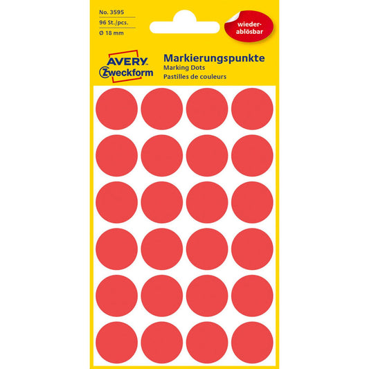 AVERY Zweckform Klebepunkte rot Ø 18,0 mm | 3595 | 1 Pack = 96 St.