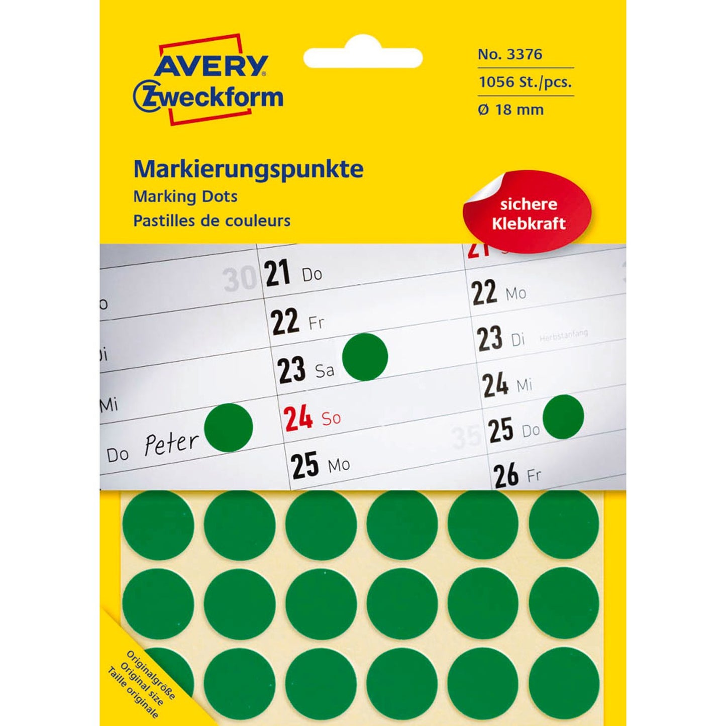 AVERY Zweckform Klebepunkte grün Ø 18,0 mm | 3376 | 1 Pack = 1.056 St.