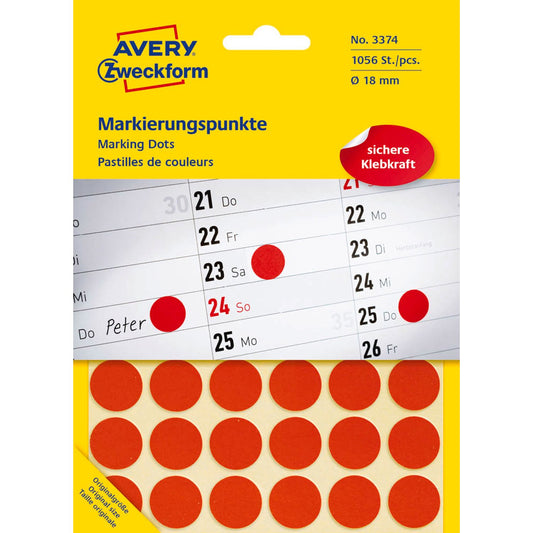 AVERY Zweckform Klebepunkte rot Ø 18,0 mm | 3374 | 1 Pack = 1.056 St.