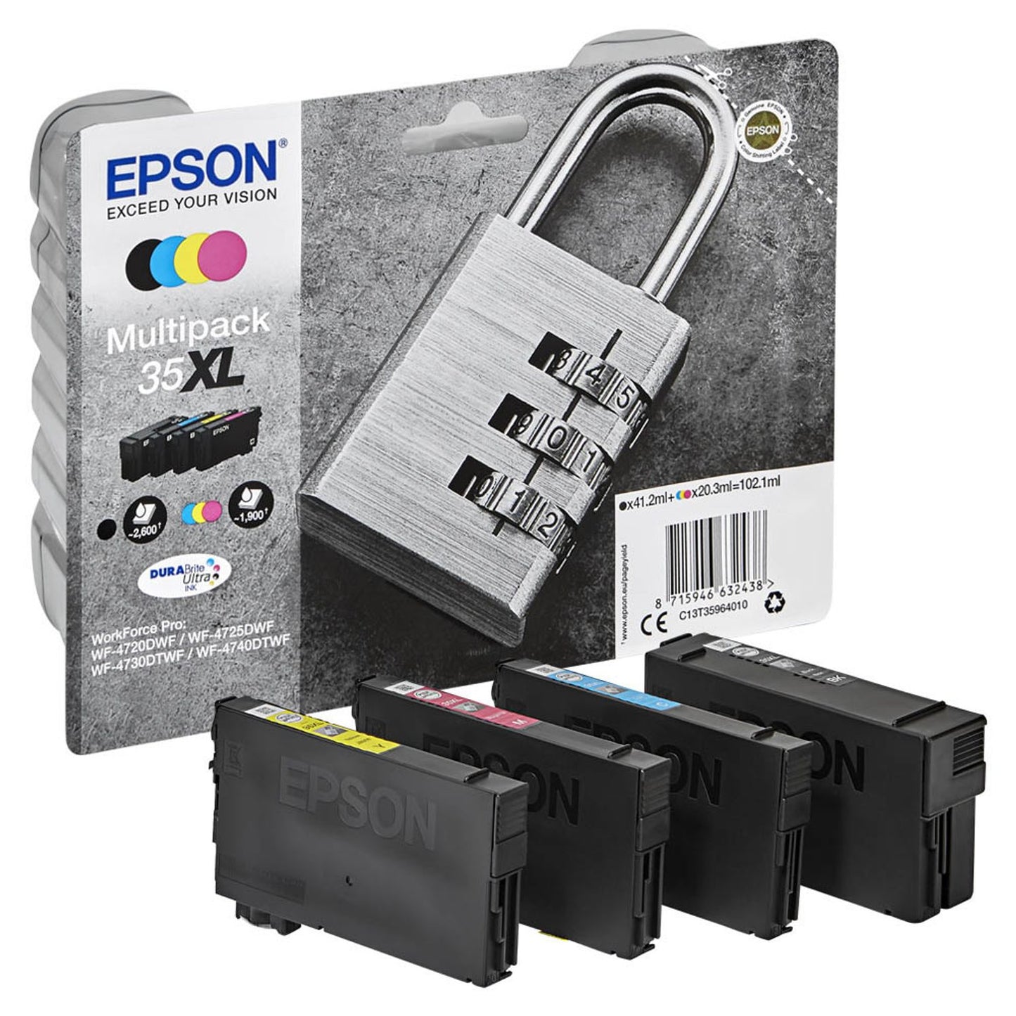 EPSON 35XL / T3596XL schwarz, cyan, magenta, gelb Druckerpatronen, 4er-Set | C13T35964010 | 1 Pack = 4 St.