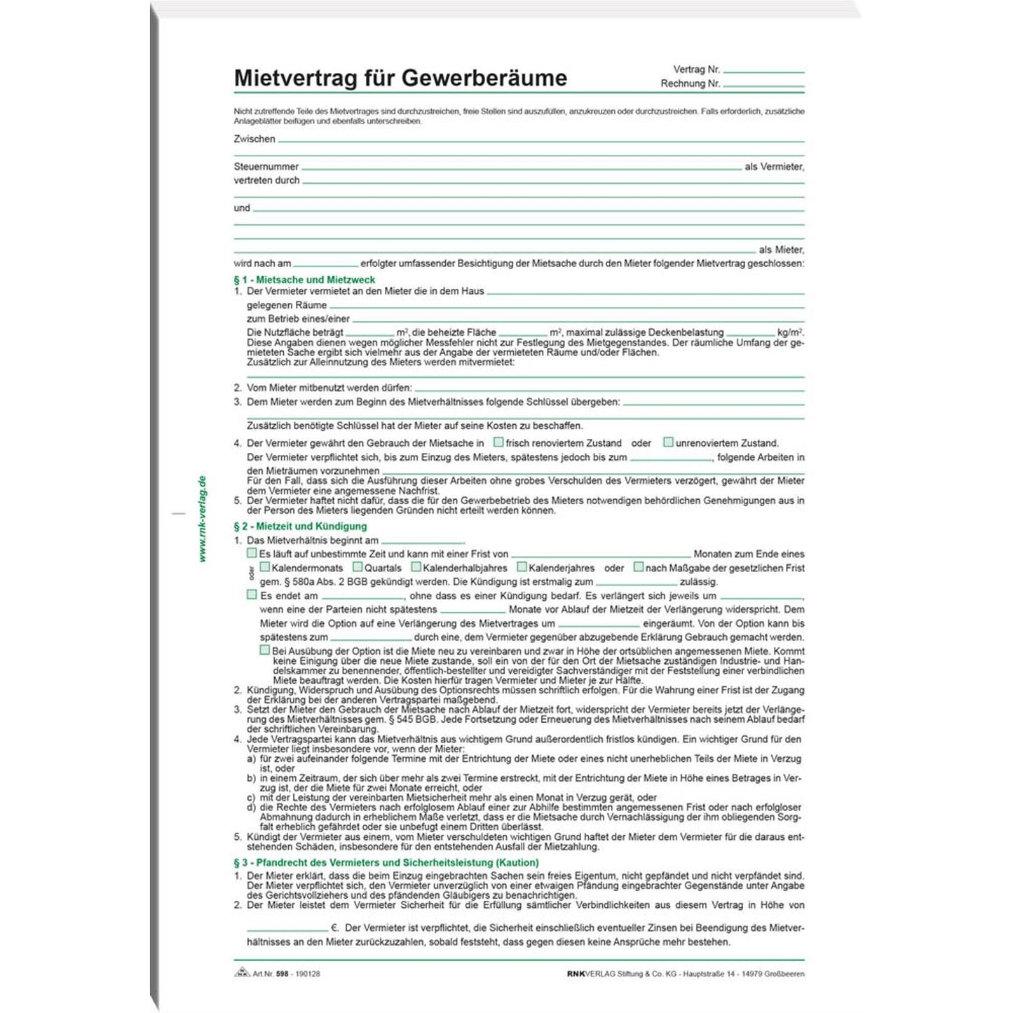 RNK-Verlag Mietverträge für Gewerberäume | 598/10 | 1 Pack = 10 St.