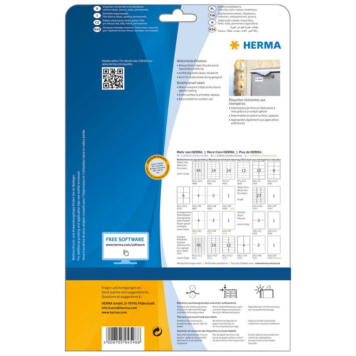 HERMA wetterfeste Folienetiketten weiß 105,0 x 148,0 mm | 4598 | 1 Pack = 10 Blatt
