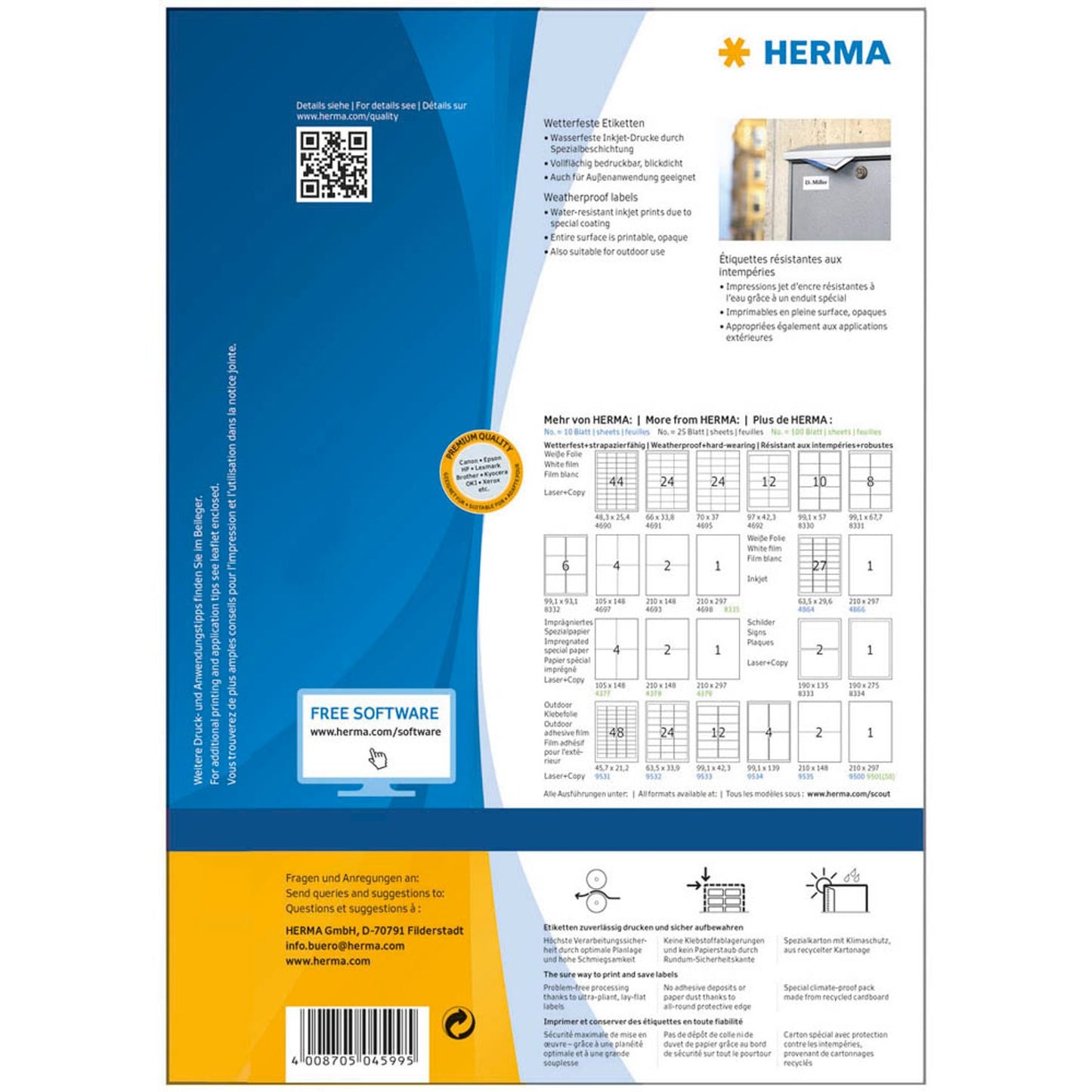 HERMA wetterfeste Folienetiketten weiß 105,0 x 148,0 mm | 4599 | 1 Pack = 40 Blatt