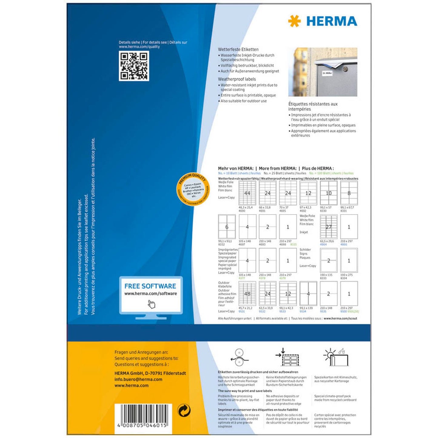 HERMA wetterfeste Folienetiketten weiß 210,0 x 148,0 mm | 4601 | 1 Pack = 40 Blatt