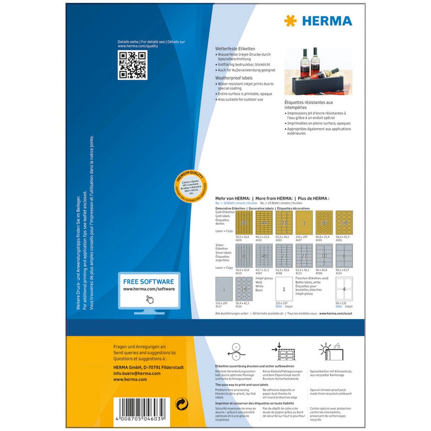HERMA Flaschenetiketten weiß 90,0 x 120,0 mm | 4603 | 1 Pack = 40 Blatt