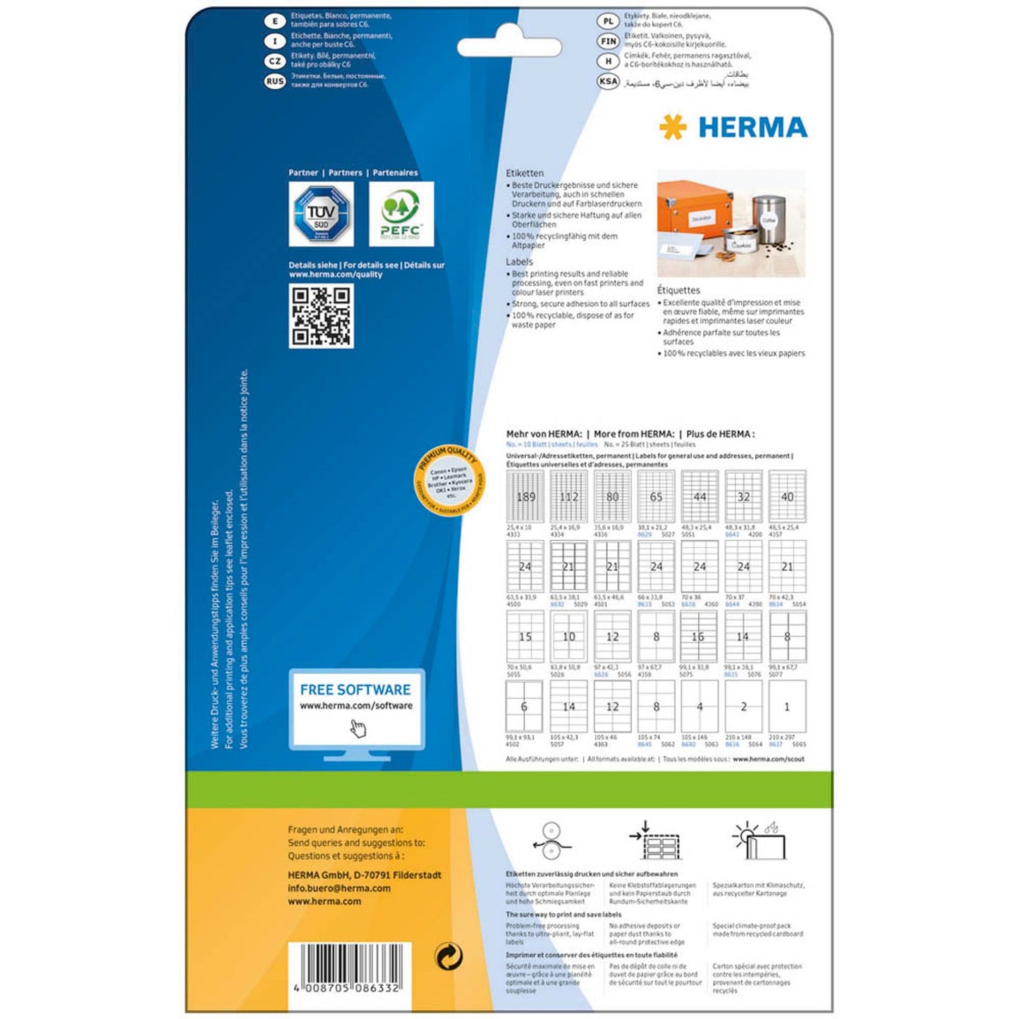 HERMA Etiketten weiß 66,0 x 33,8 mm | 8633 | 1 Pack = 10 Blatt