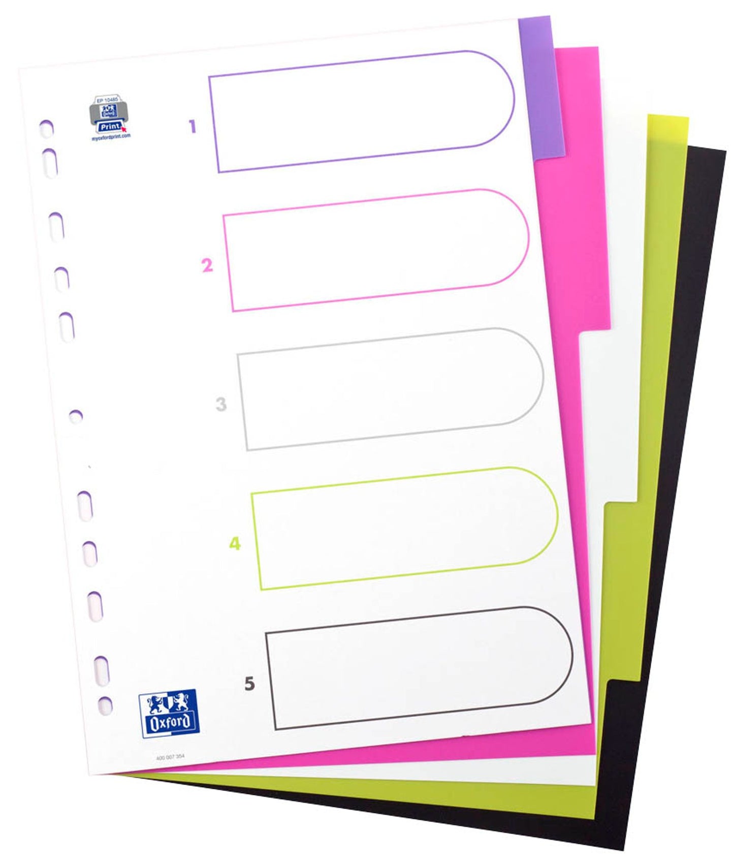 OXFORD Ordnerregister myColour Vollformat blanko lila, pink, weiß, grün, schwarz, 1 Satz