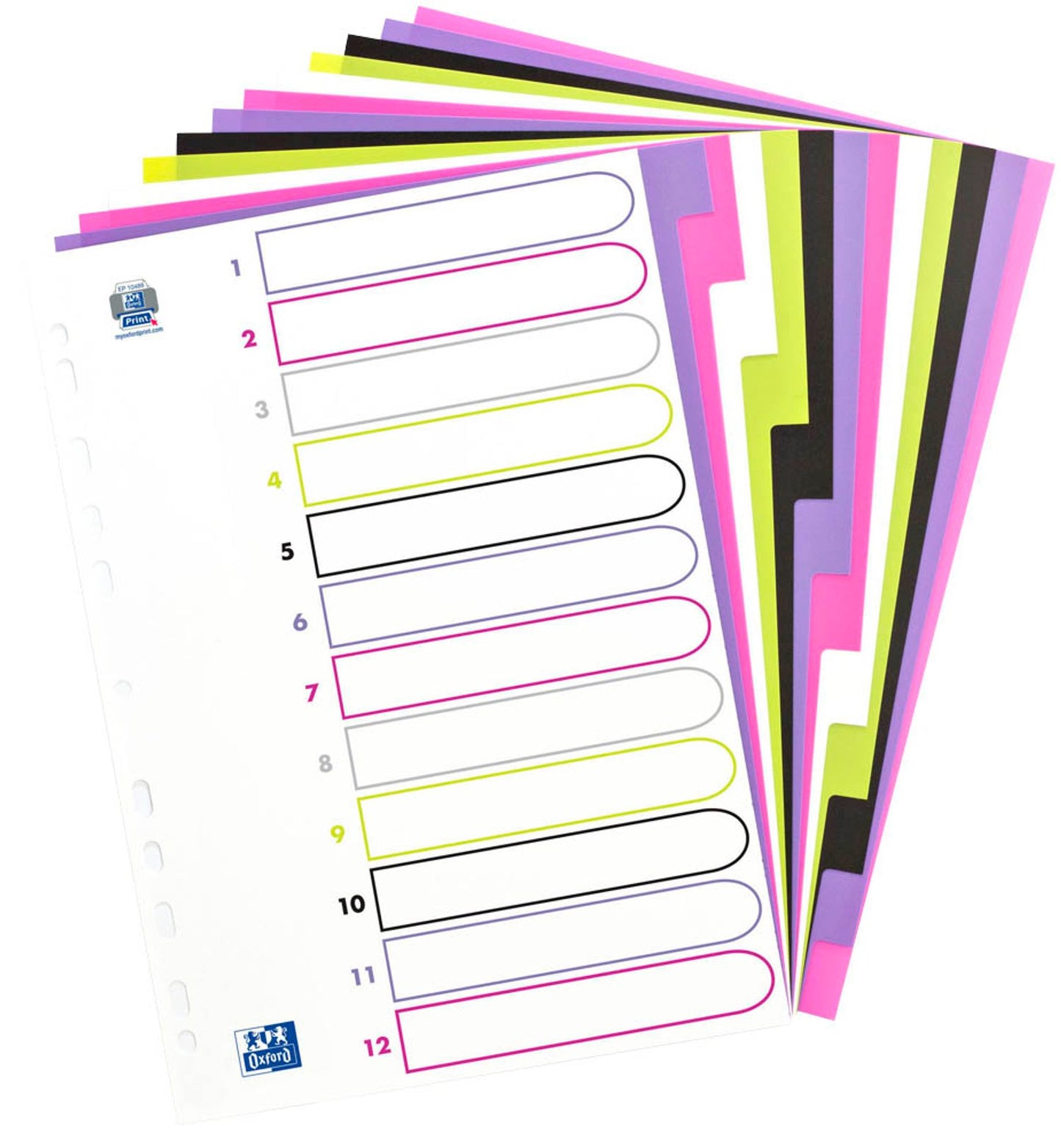 OXFORD Ordnerregister myColour Vollformat blanko lila, pink, weiß, grün, schwarz, 1 Satz