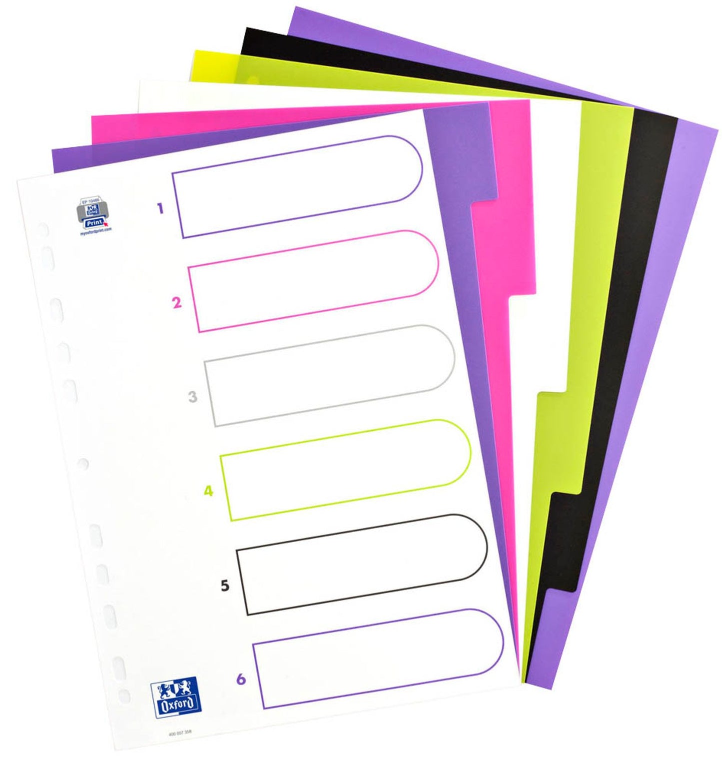 OXFORD Ordnerregister myColour Vollformat blanko lila, pink, weiß, grün, schwarz, 1 Satz