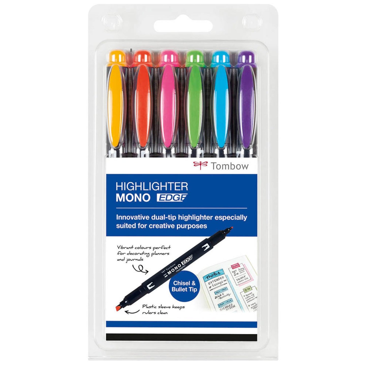 Tombow MONO edge Textmarker farbsortiert | WA-TC-6P | 1 Pack = 6 St.
