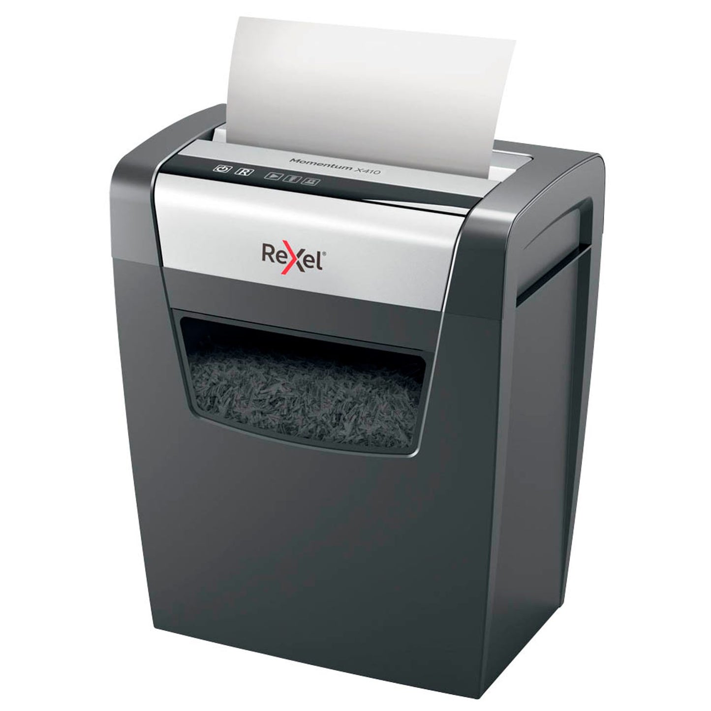 Rexel Momentum X410 Aktenvernichter mit Partikelschnitt P-4, 4 x 28 mm, bis , schwarz | 2104571EU