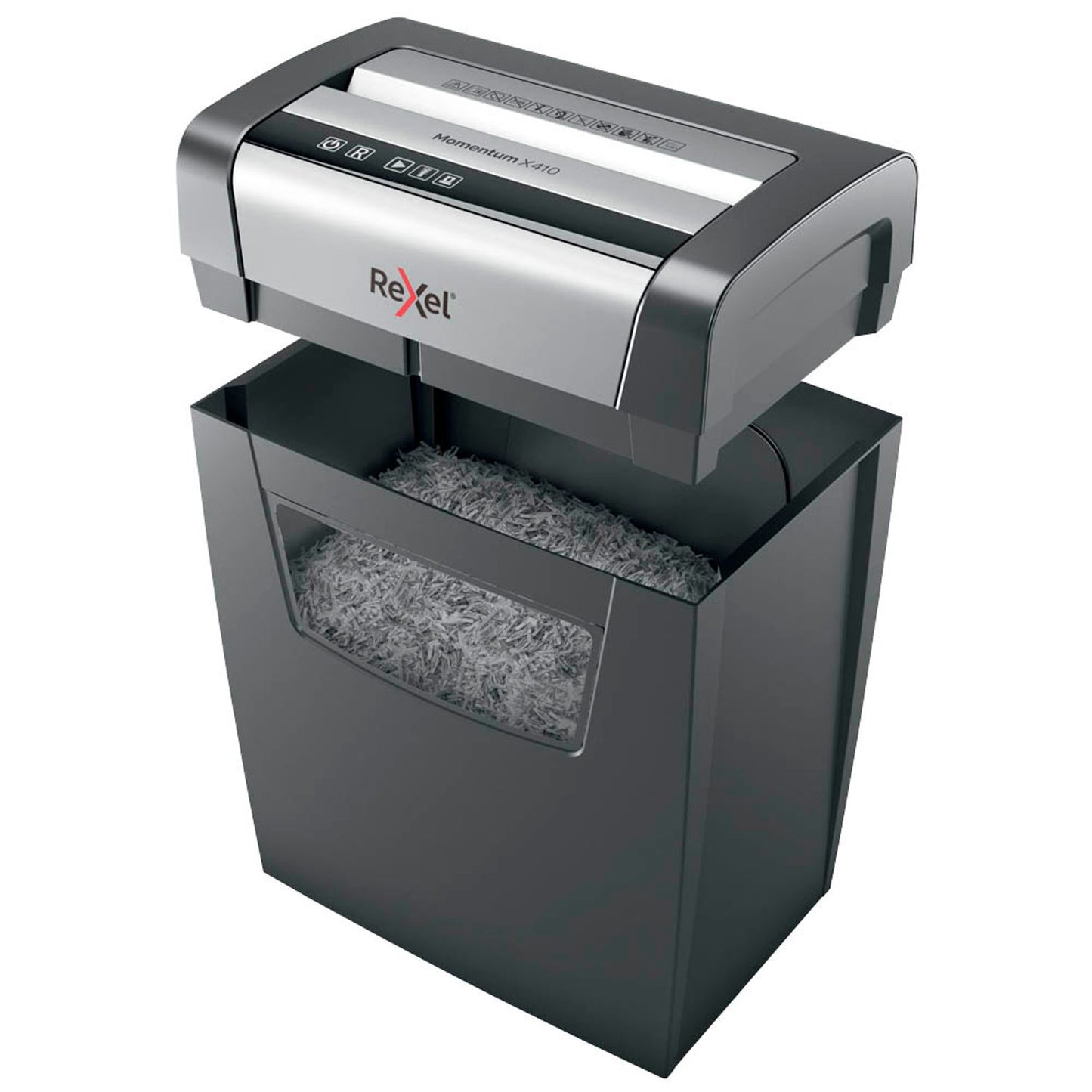 Rexel Momentum X410 Aktenvernichter mit Partikelschnitt P-4, 4 x 28 mm, bis , schwarz | 2104571EU