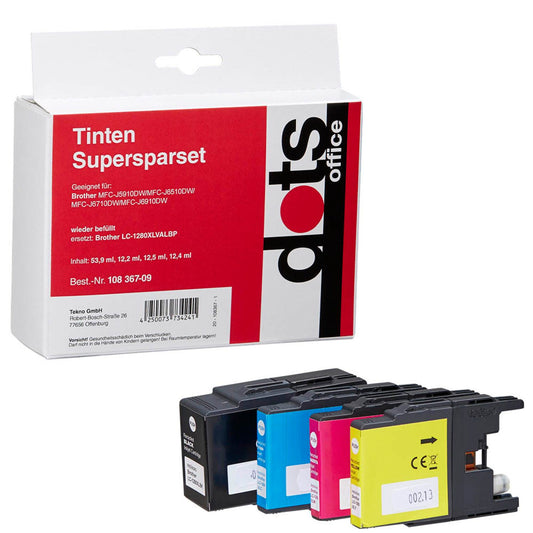 dots schwarz, cyan, magenta, gelb Druckerpatronen kompatibel zu brother LC-1280XLVALBP, 4er-Set | 1524,4005-DOTS | 1 Pack = 4 St.