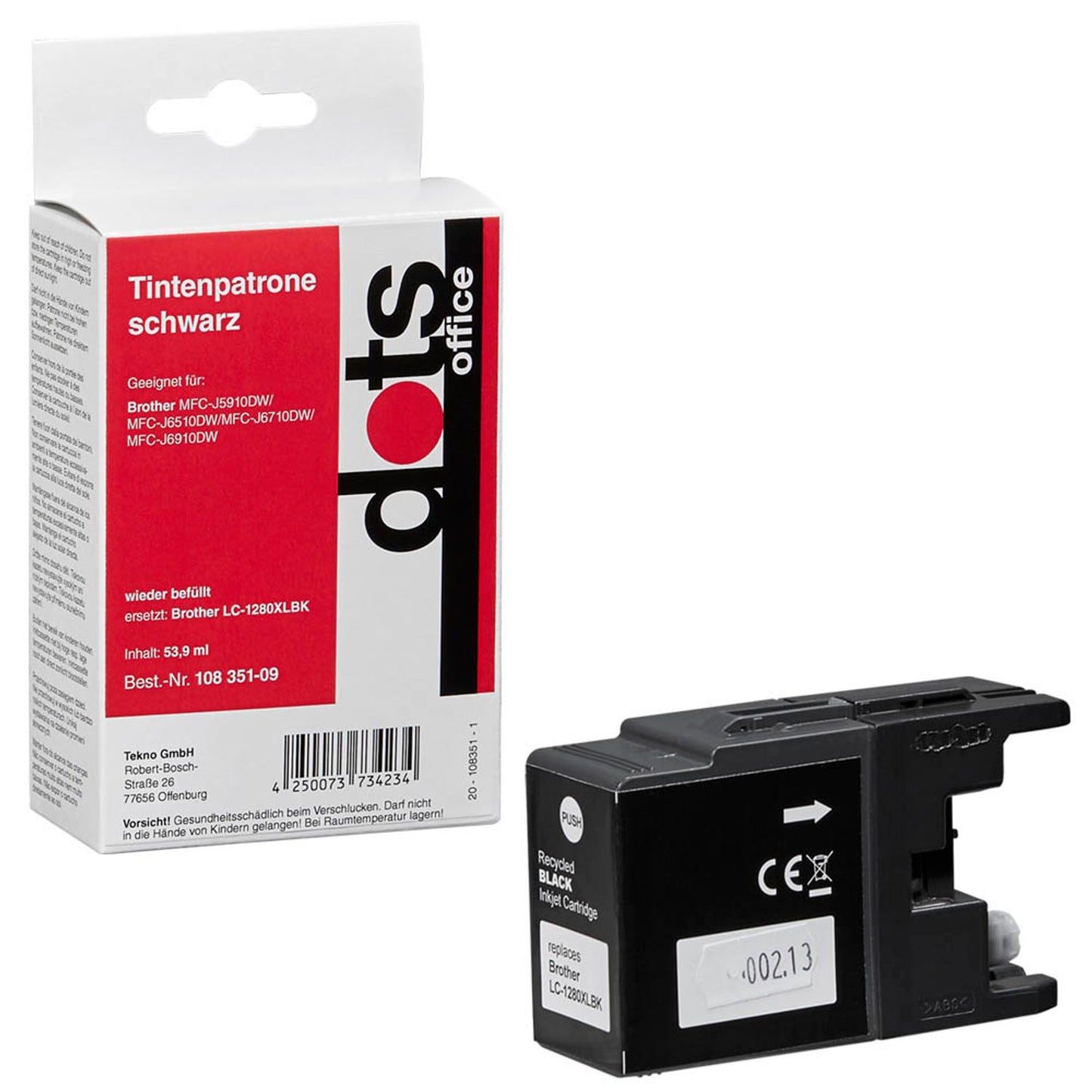 dots schwarz Druckerpatrone kompatibel zu brother LC-1280XLBK | 1524,4001-DOTS