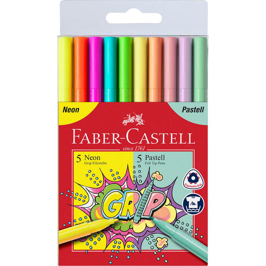 FABER-CASTELL Grip Filzstifte farbsortiert | 155312 | 1 Pack = 10 St.