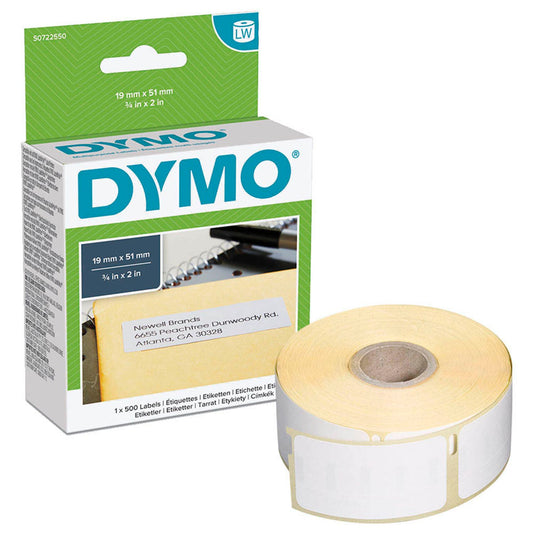 DYMO Etikettenrolle für Etikettendrucker weiß, 51,0 x 19,0 mm, 1 x 500 Etiketten | S0722550 | 1 Pack = 500 Etiketten