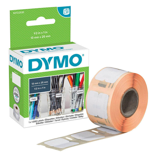 DYMO Etikettenrolle für Etikettendrucker weiß, 13,0 x 25,0 mm, 1 x 1.000 Etiketten | S0722530 | 1 Pack = 1.000 Etiketten
