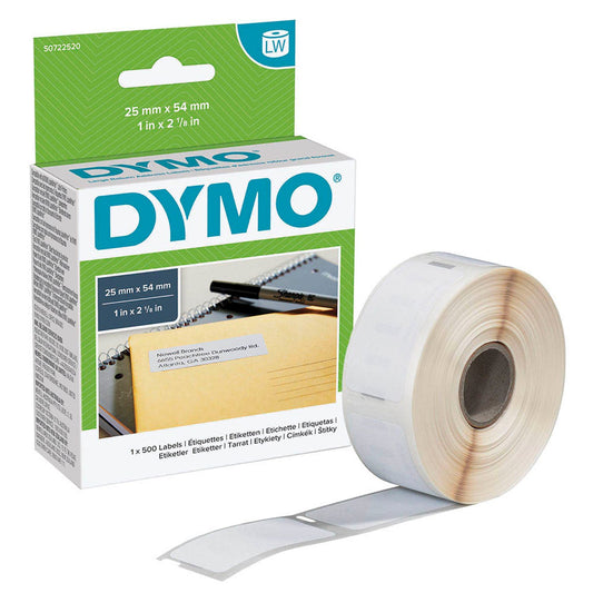 DYMO Etikettenrolle für Etikettendrucker weiß, 25,0 x 54,0 mm, 1 x 500 Etiketten | S0722520 | 1 Pack = 500 Etiketten