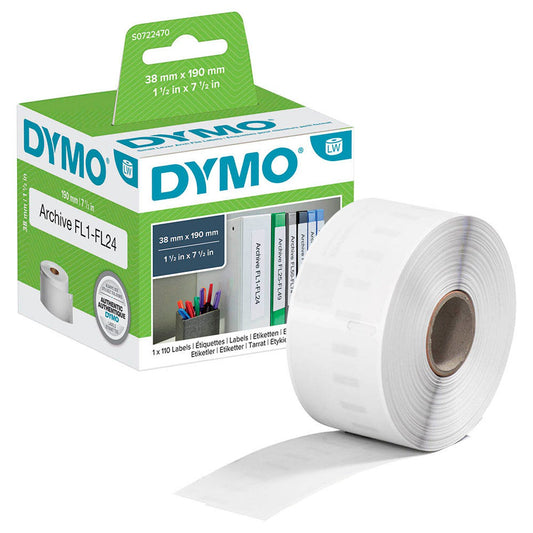 DYMO Etikettenrolle für Etikettendrucker weiß, 38,0 x 190,0 mm, 1 x 110 Etiketten | S0722470 | 1 Pack = 110 Etiketten