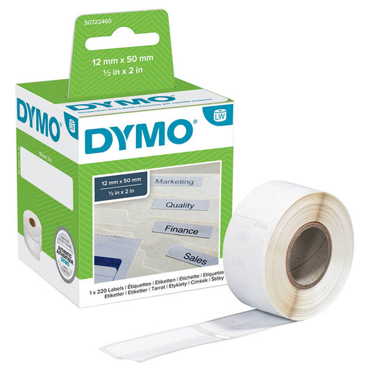 DYMO Etikettenrolle für Etikettendrucker weiß, 12,0 x 50,0 mm, 1 x 220 Etiketten | S0722460 | 1 Pack = 220 Etiketten