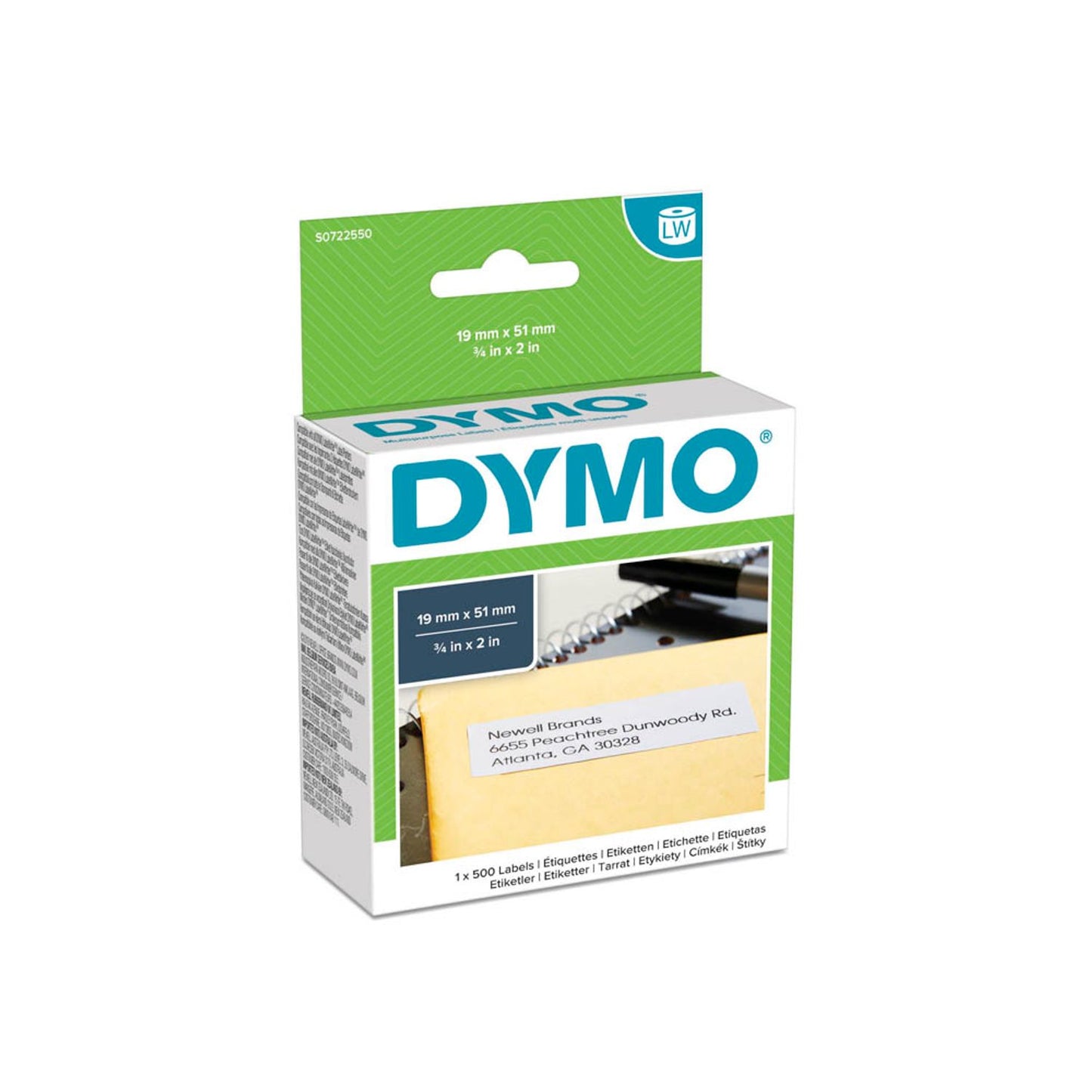 DYMO Etikettenrolle für Etikettendrucker weiß, 51,0 x 19,0 mm, 1 x 500 Etiketten | S0722550 | 1 Pack = 500 Etiketten
