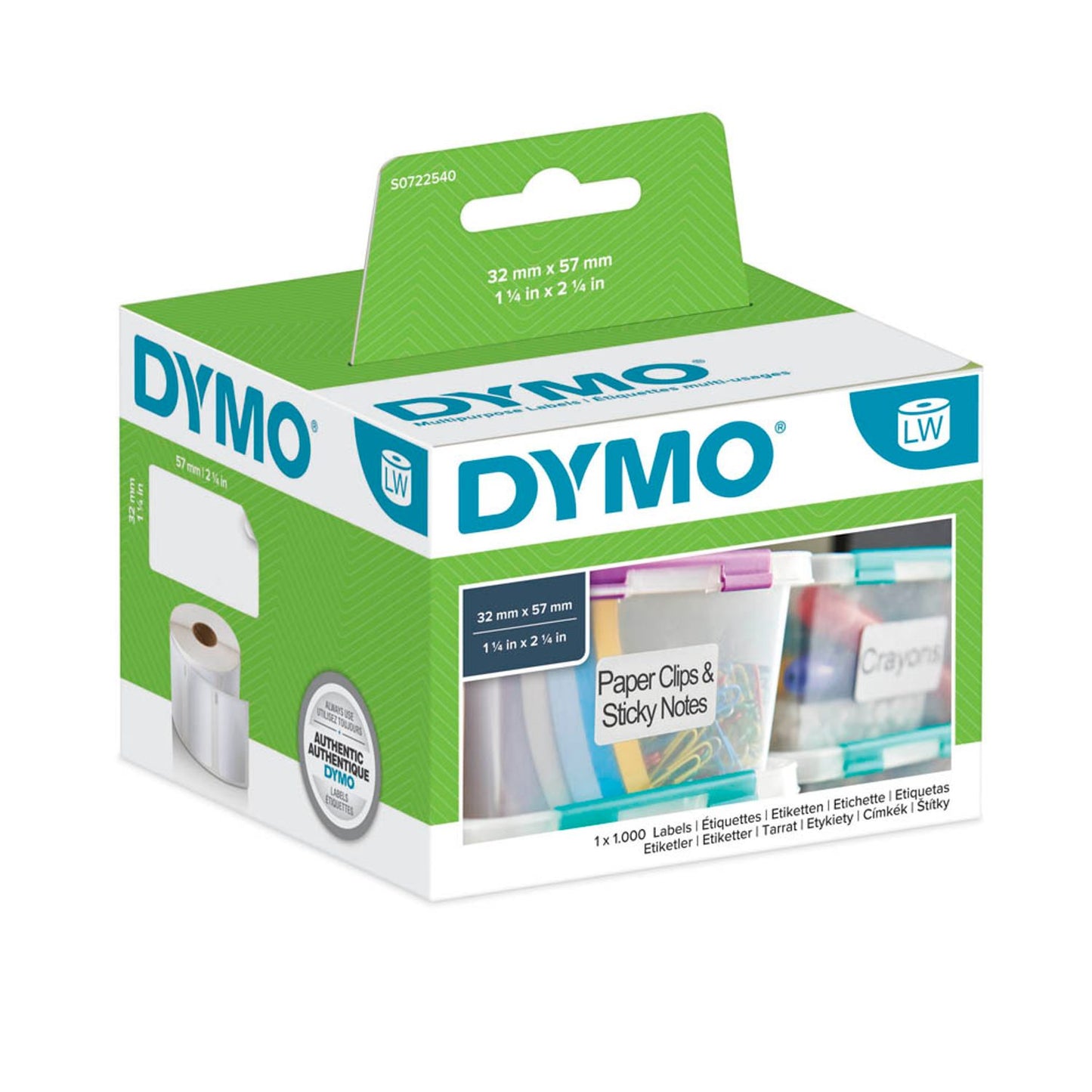 DYMO Etikettenrolle für Etikettendrucker weiß, 57,0 x 32,0 mm, 1 x 1000 Etiketten | S0722540 | 1 Pack = 1.000 Etiketten