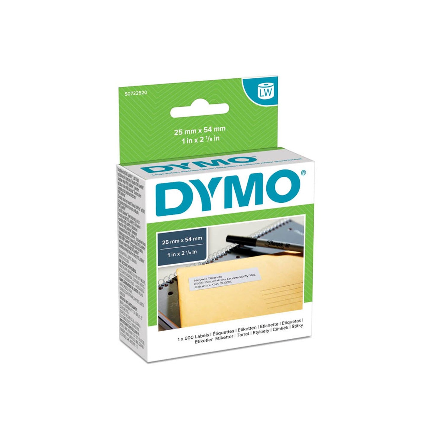 DYMO Etikettenrolle für Etikettendrucker weiß, 25,0 x 54,0 mm, 1 x 500 Etiketten | S0722520 | 1 Pack = 500 Etiketten