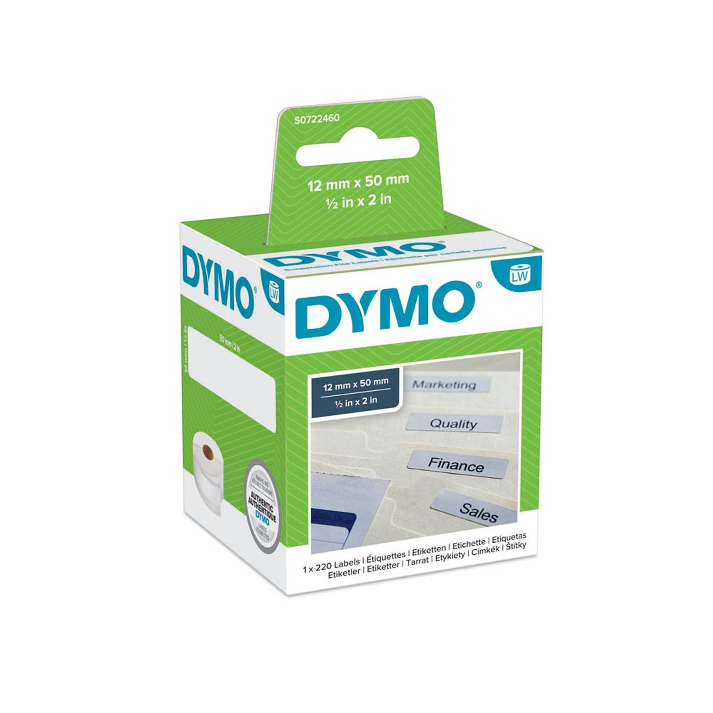 DYMO Etikettenrolle für Etikettendrucker weiß, 12,0 x 50,0 mm, 1 x 220 Etiketten | S0722460 | 1 Pack = 220 Etiketten