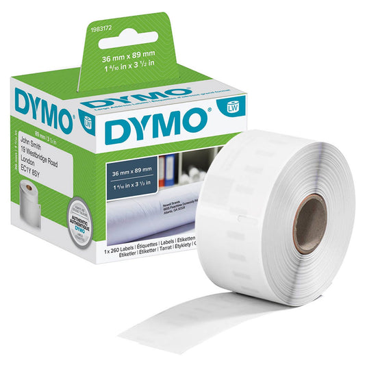 DYMO Etikettenrolle für Etikettendrucker weiß, 36,0 x 89,0 mm, 1 x 260 Etiketten | 1983172 | 1 Pack = 260 Etiketten