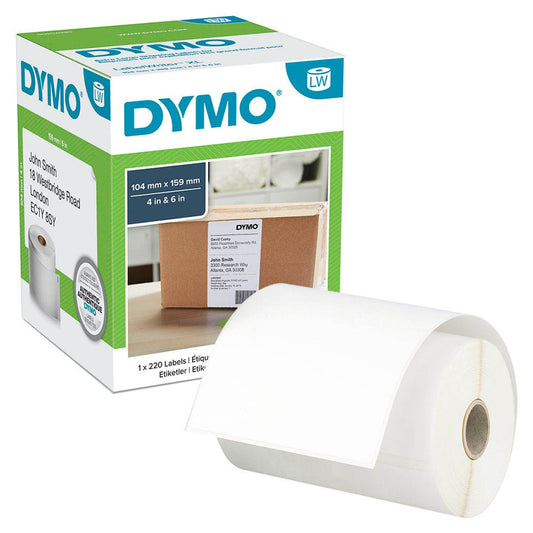 DYMO Etikettenrolle für Etikettendrucker weiß, 104,0 x 159,0 mm, 1 x 220 Etiketten | S0904980 | 1 Pack = 220 Etiketten