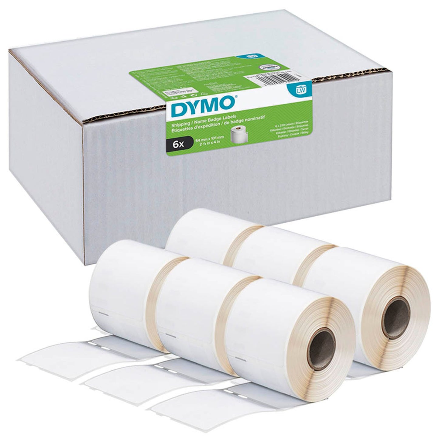 DYMO Etikettenrollen für Etikettendrucker S0722430 weiß, 54,0 x 101,0 mm, 6 x 220 Etiketten | 2093092 | 1 Pack = 6x 220 Etiketten