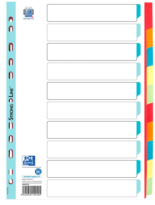 OXFORD Ordnerregister Vollformat blanko rot, orange, blau, gelb, grün, 1 Satz