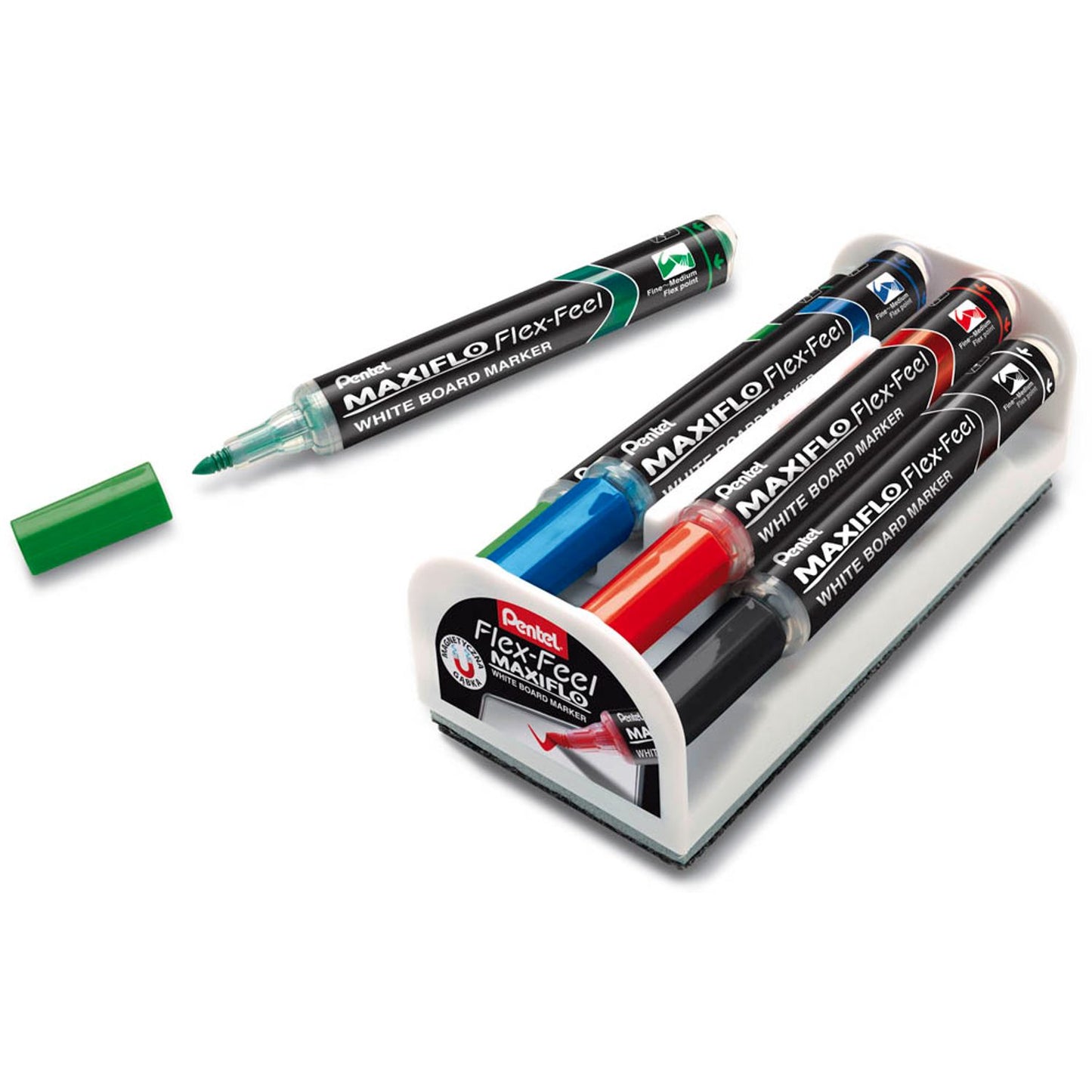 Pentel MAXIFLO Flex-Feel Set Whiteboard-Marker farbsortiert 2,0 - 5,0 mm | MWL5SBF-4N