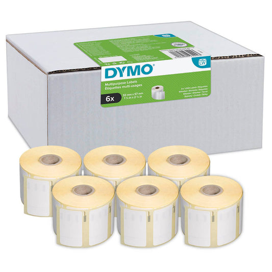 DYMO Etikettenrollen für Etikettendrucker S0722540 weiß, 57,0 x 32,0 mm, 6 x 1000 Etiketten | 2093094 | 1 Pack = 6x 1.000 Etiketten