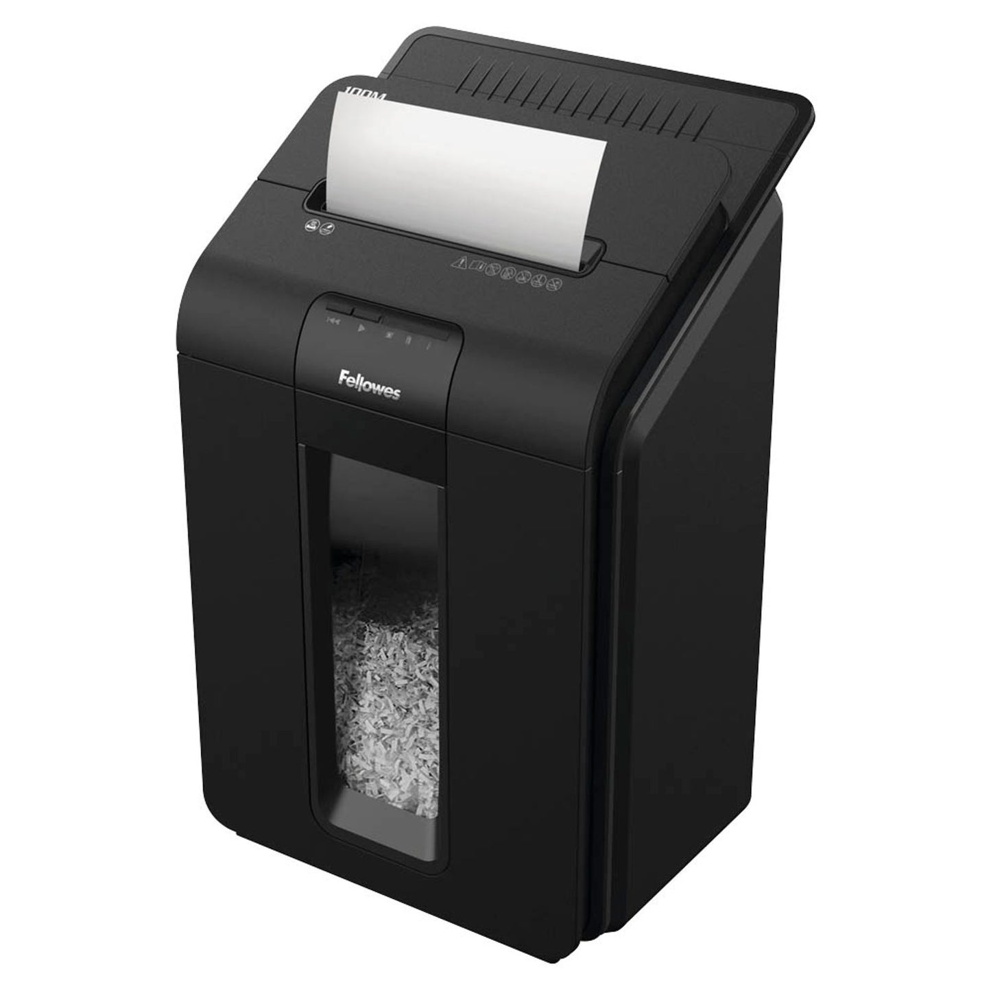 Fellowes AutoMax 100M Aktenvernichter mit Partikelschnitt P-4, 4 x 10 mm, bis , schwarz | 4629201