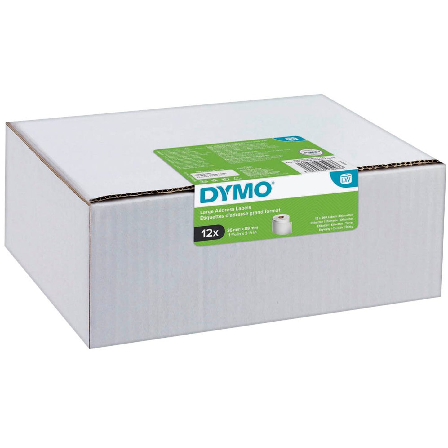 DYMO Etikettenrollen für Etikettendrucker S0722400 weiß, 89,0 x 36,0 mm, 12 x 260 Etiketten | 2093093 | 1 Pack = 12x 260 Etiketten