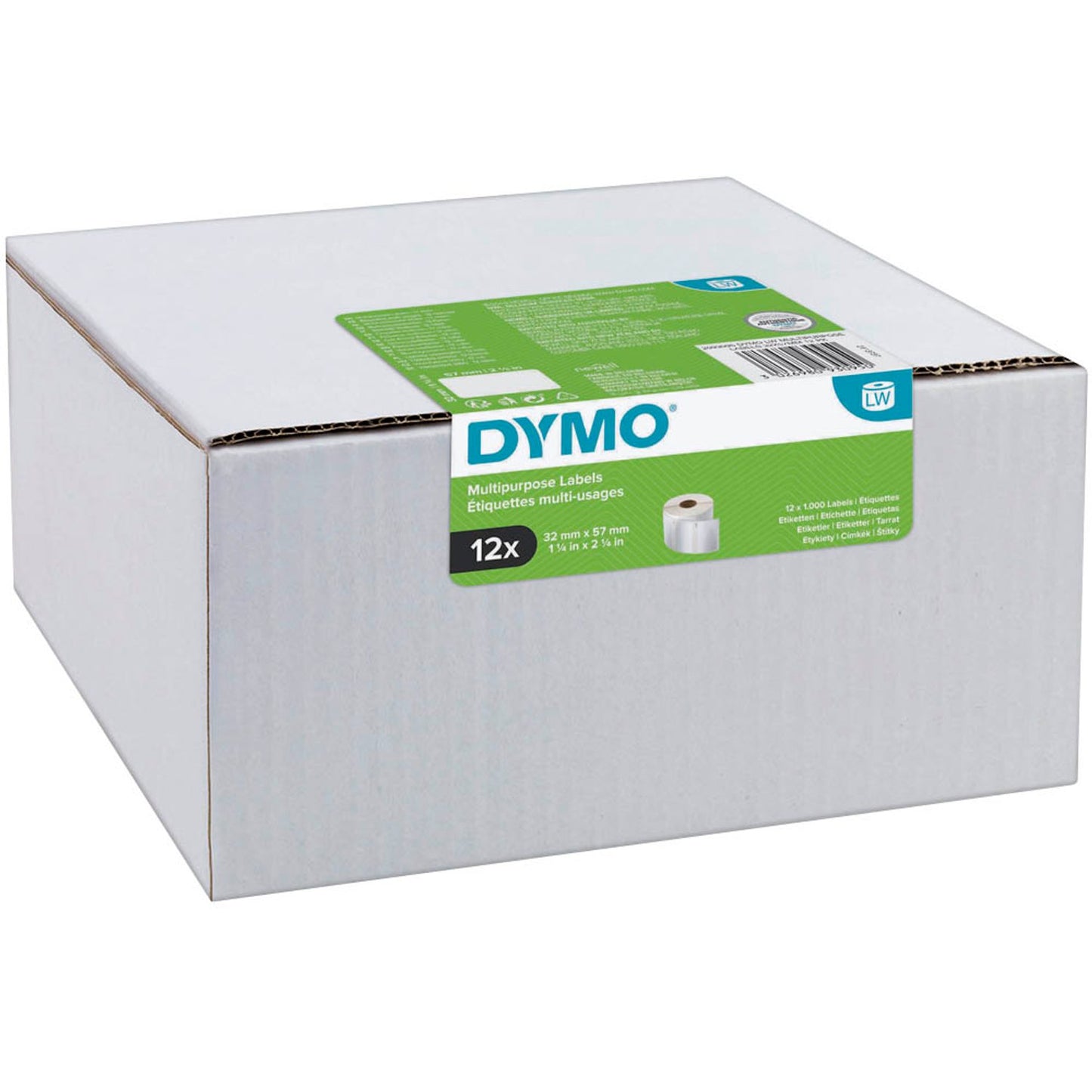 DYMO Etikettenrollen für Etikettendrucker S0722540 weiß, 57,0 x 32,0 mm, 12 x 1000 Etiketten | 2093095 | 1 Pack = 12x 1.000 Etiketten