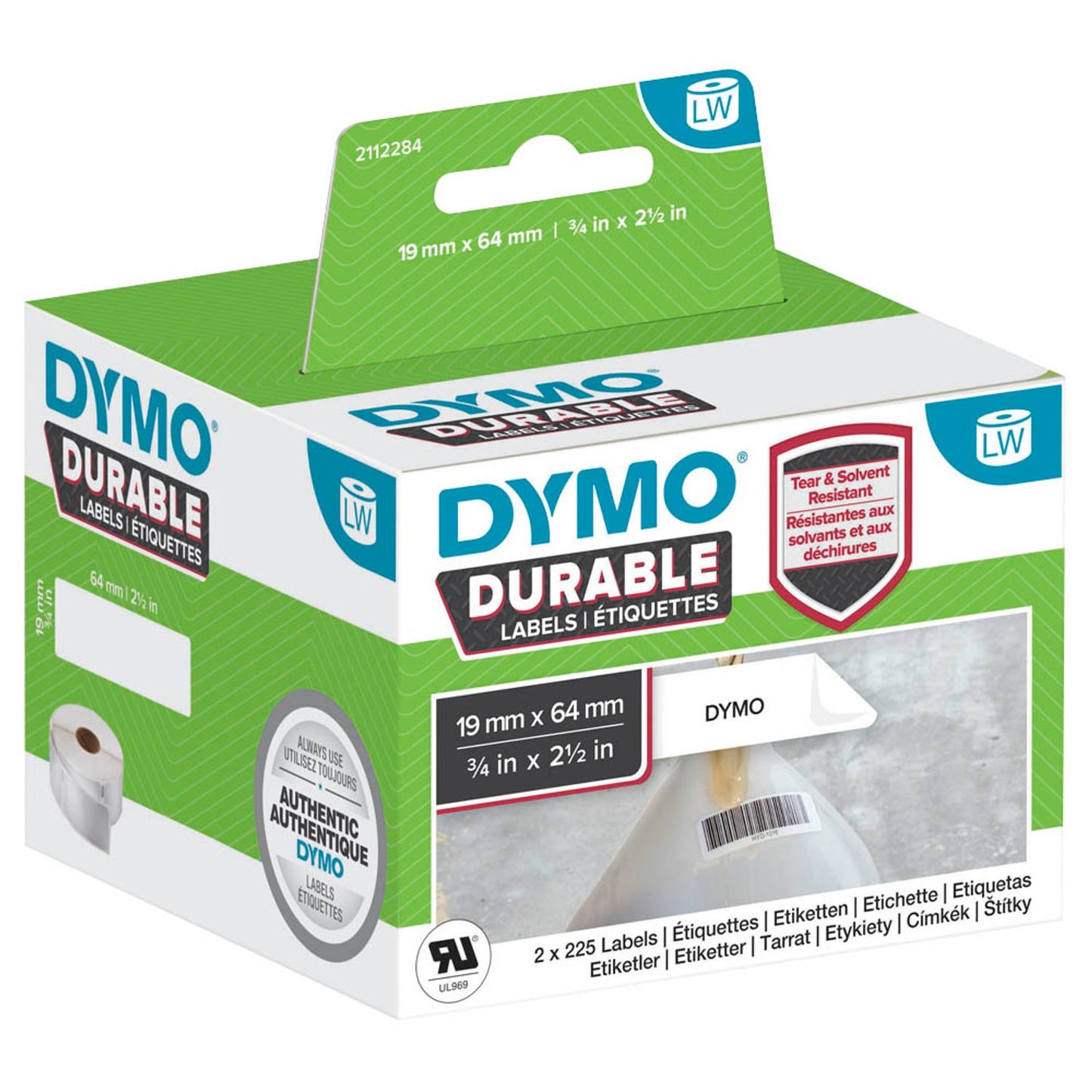 DYMO Etikettenrollen für Etikettendrucker 1933085 weiß, 19,0 x 64,0 mm, 2 x 450 Etiketten | 2112284 | 1 Pack = 2x 450 Etiketten