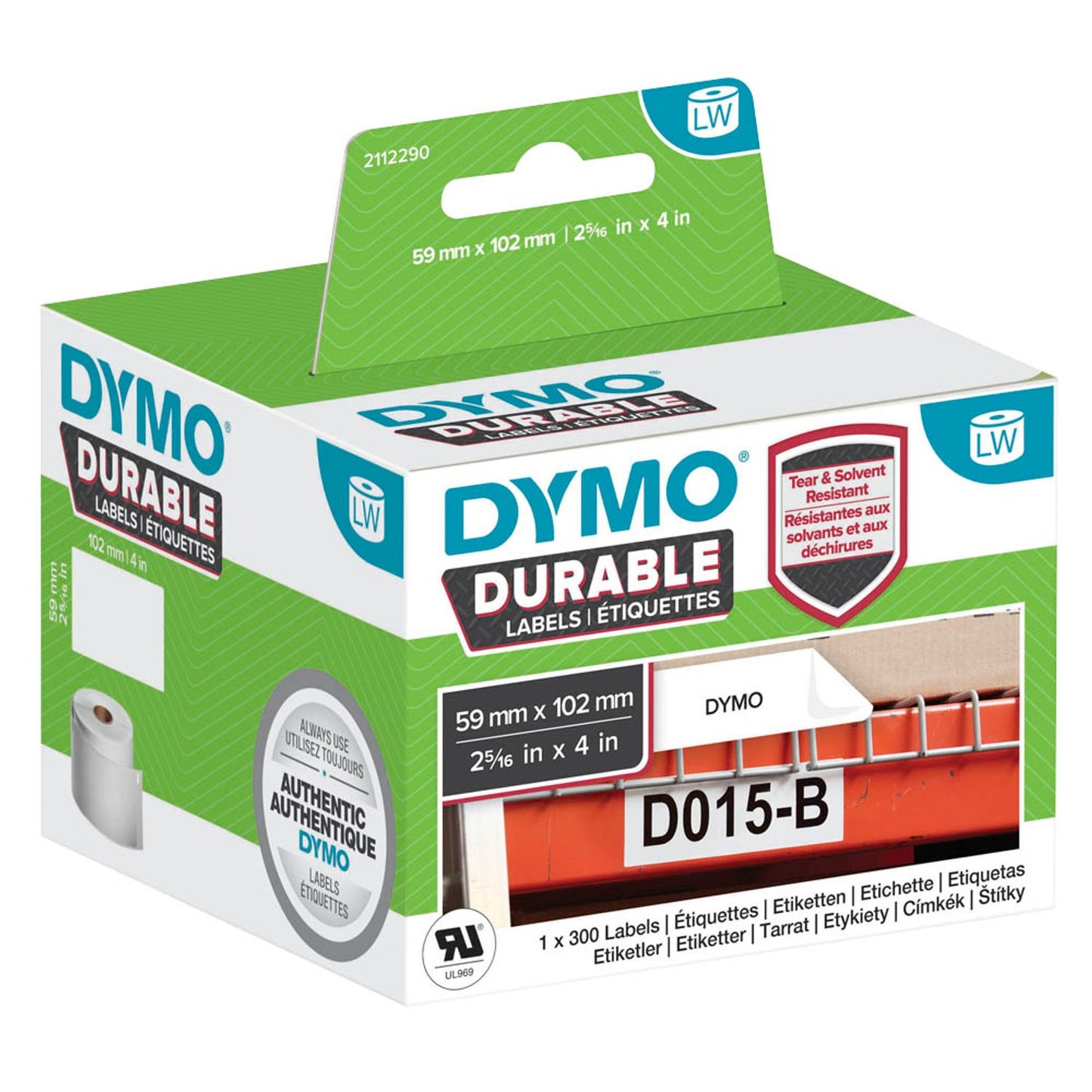 DYMO Etikettenrolle für Etikettendrucker 1933088 weiß, 59,0 x 102,0 mm, 1 x 300 Etiketten | 2112290 | 1 Pack = 300 Etiketten