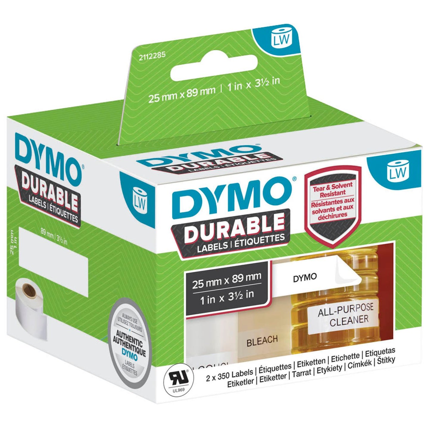DYMO Etikettenrollen für Etikettendrucker 1933081 weiß, 25,0 x 89,0 mm, 2 x 350 Etiketten | 2112285 | 1 Pack = 2x 350 Etiketten