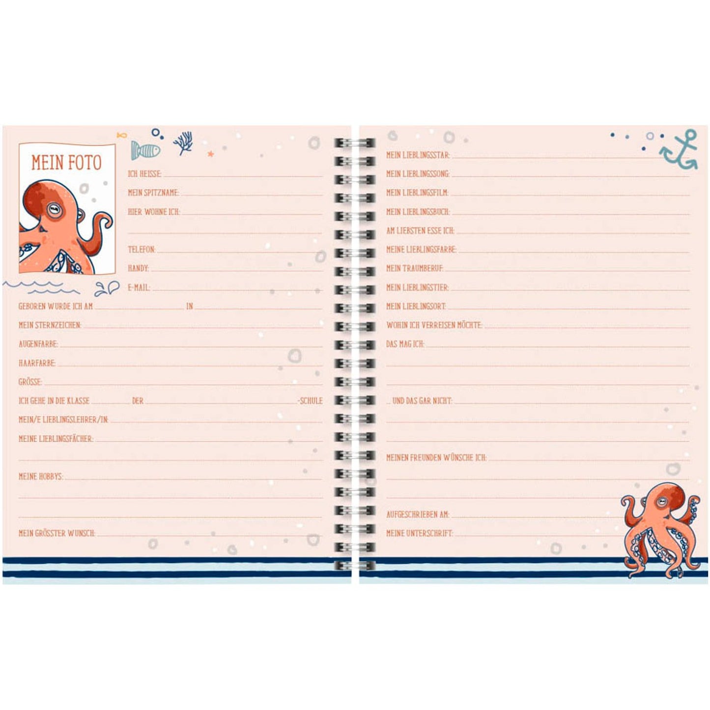BRUNNEN Freundebuch Happy Ocean ca. DIN A5 liniert, blau Hardcover 80 Seiten | 10-62091741
