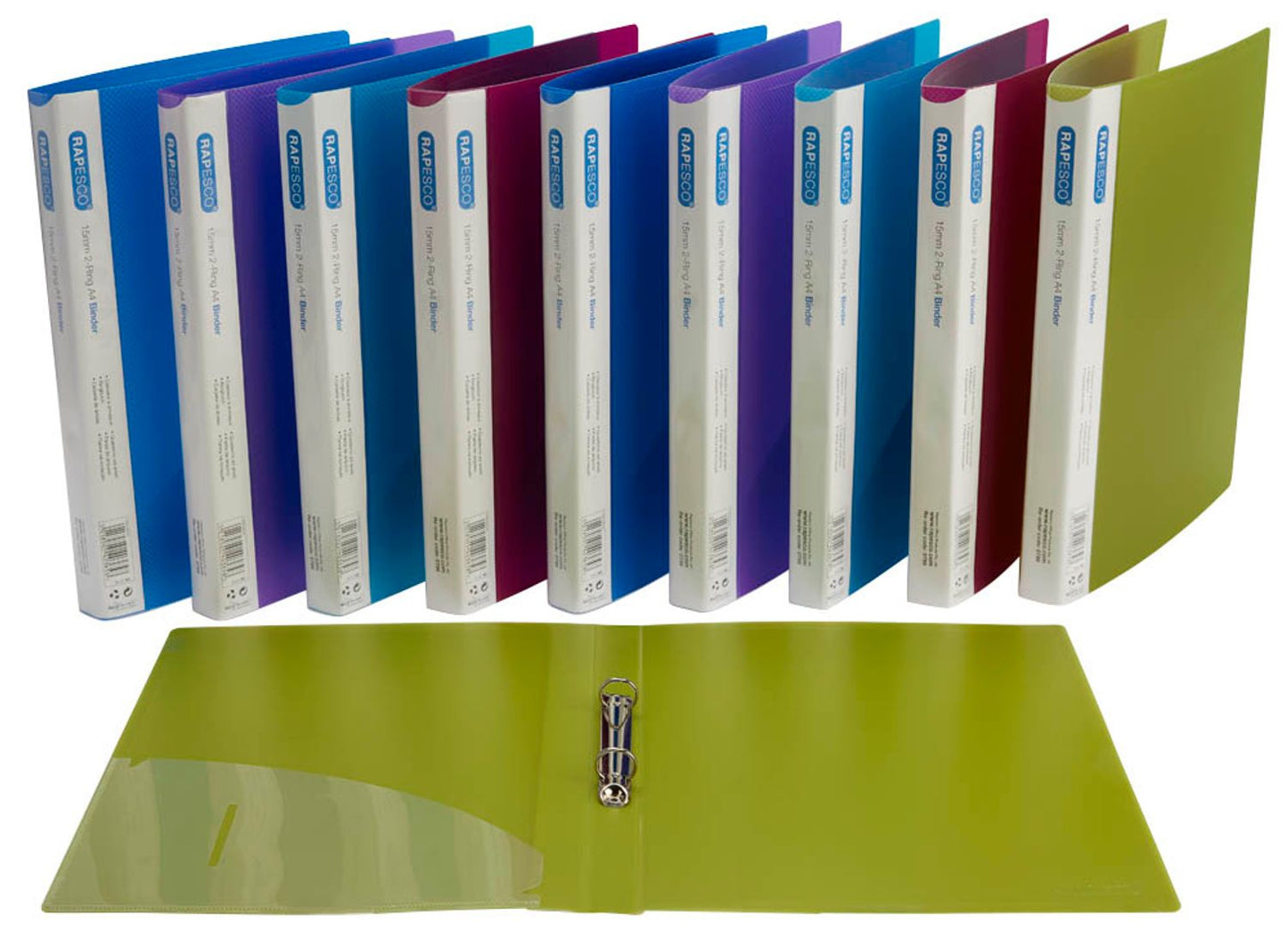 10 RAPESCO® Ringbücher 2-Ringe grün, blau, pink, violett, hellblau cm DIN A4