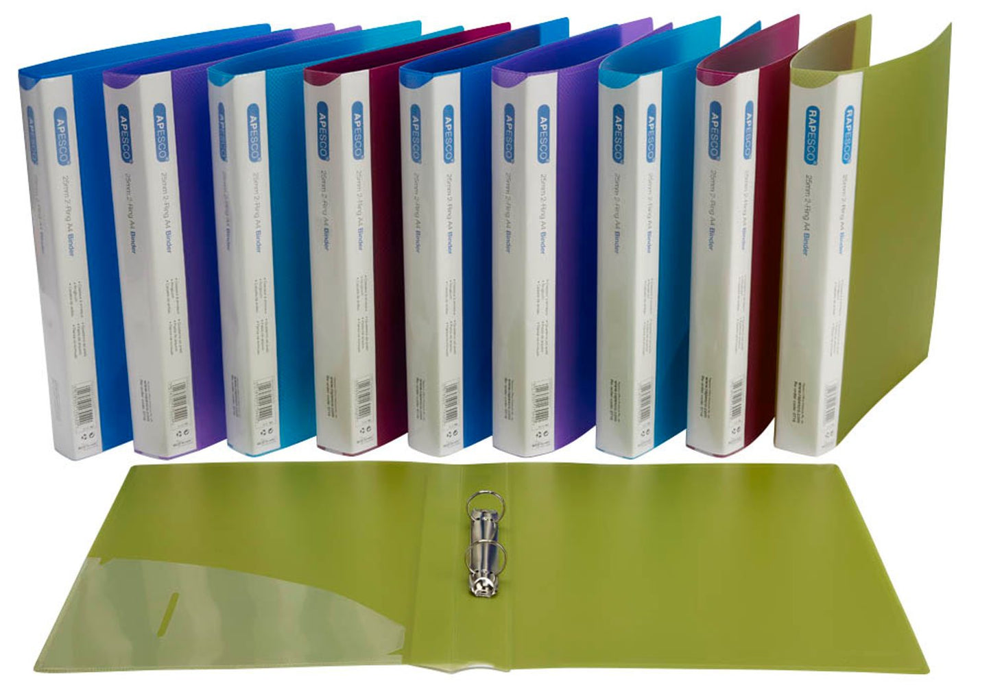 10 RAPESCO® Ringbücher 2-Ringe grün, blau, pink, violett, hellblau cm DIN A4