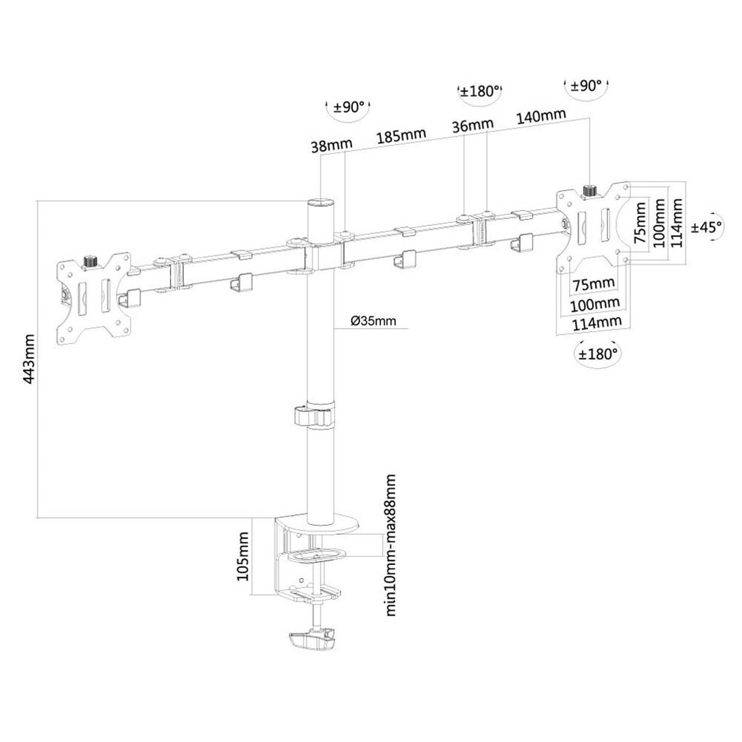 Neomounts Monitor-Halterung schwarz für 2 Monitore, Tischklemme, Tischbohrung | FPMA-D550DBLACK
