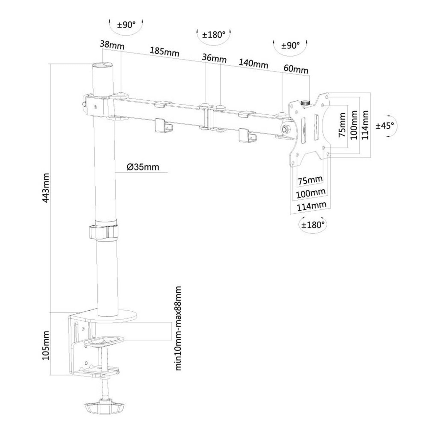 Neomounts Monitor-Halterung schwarz für 1 Monitor, Tischklemme, Tischbohrung | FPMA-D550BLACK