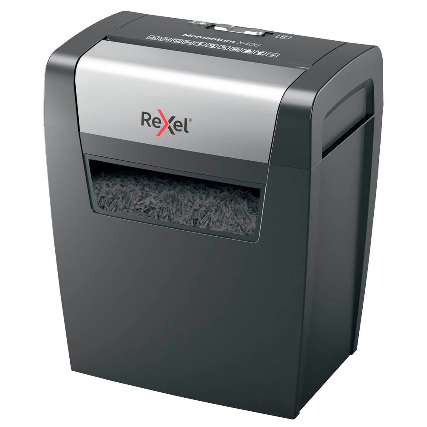 Rexel Momentum X406 Aktenvernichter mit Partikelschnitt P-4, 4 x 28 mm, bis , schwarz | 2104569EU