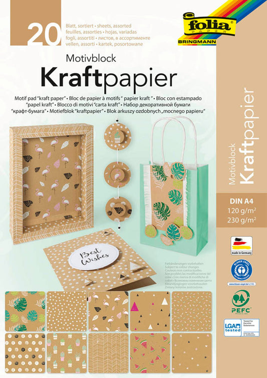 folia Motivblock Kraftpapier  farbsortiert 120/230 g/qm 20 Blatt