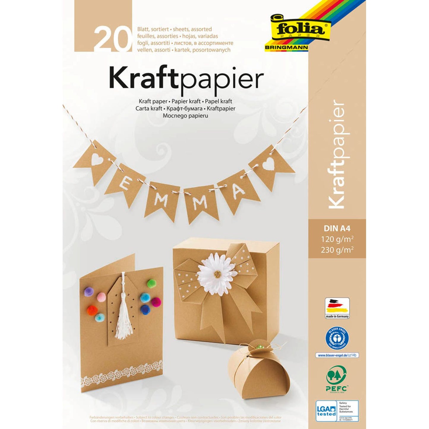 folia Tonpapier Kraftkarton braun 120/230 g/qm | 698 | 1 Block = 20 Blatt